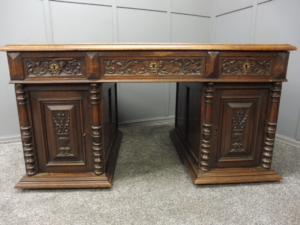 VICTORIAN CARVED OAK PARTNERS DESK View VII