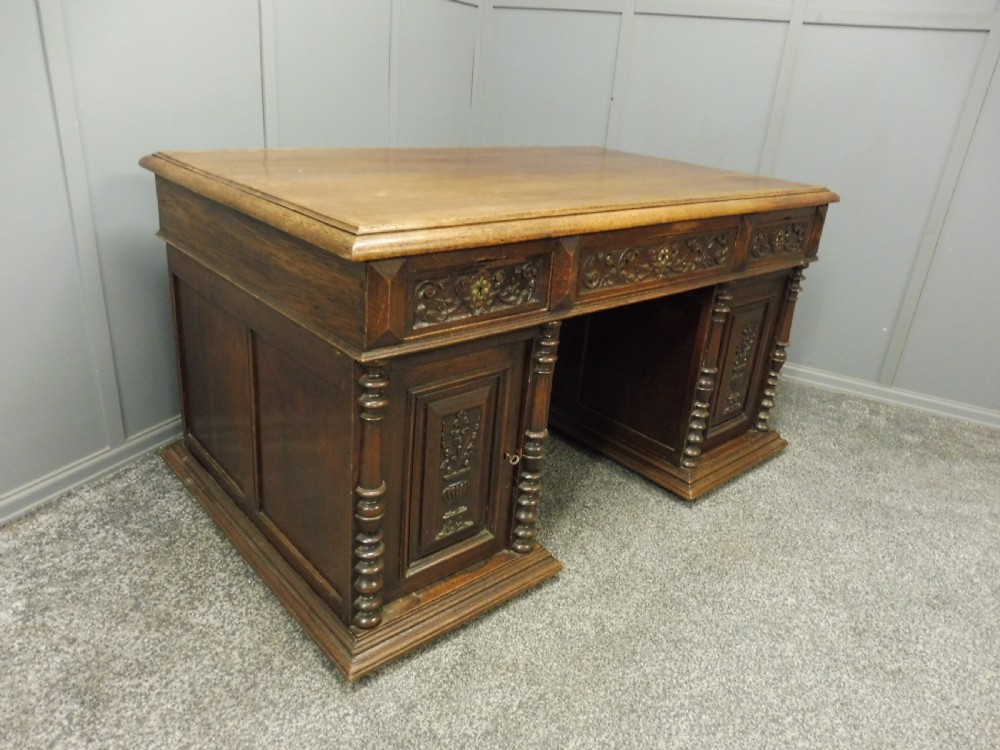 VICTORIAN CARVED OAK PARTNERS DESK View VIII
