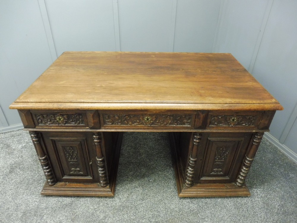 VICTORIAN CARVED OAK PARTNERS DESK View IX