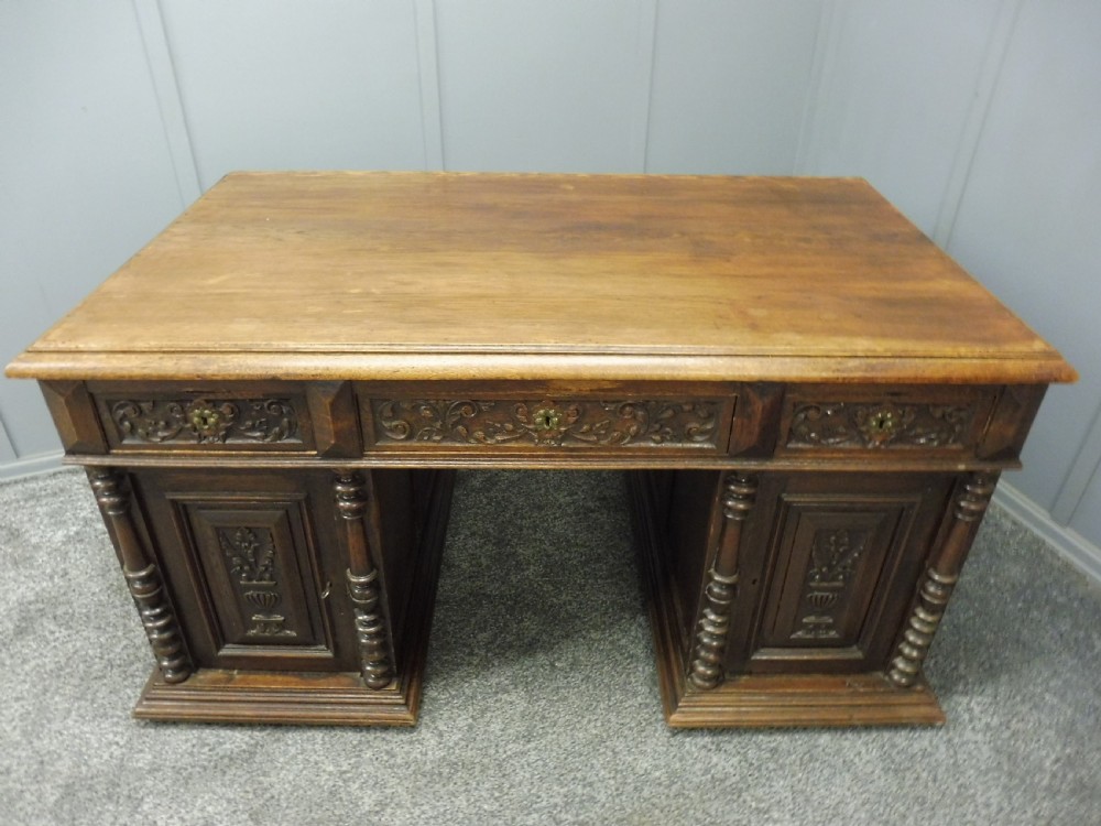 VICTORIAN CARVED OAK PARTNERS DESK View X