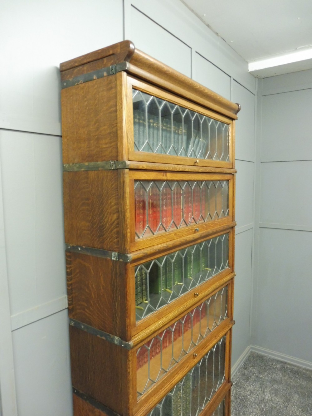 TALL GOLDEN OAK 6 HIGH GLOBE WERNICKE BOOKCASE View IX