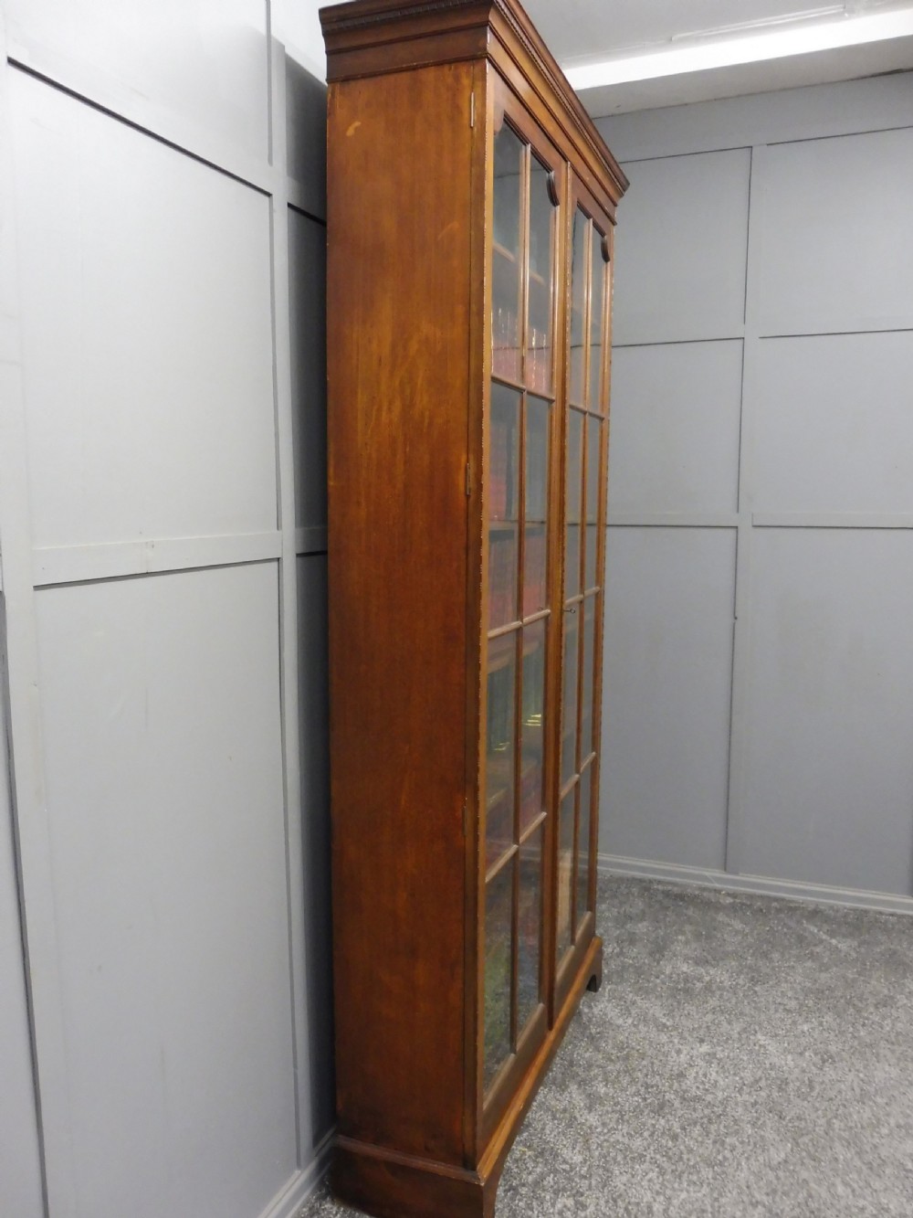 GOOD EDWARDIAN MAHOGANY TALL SLIM BOOKCASE View III