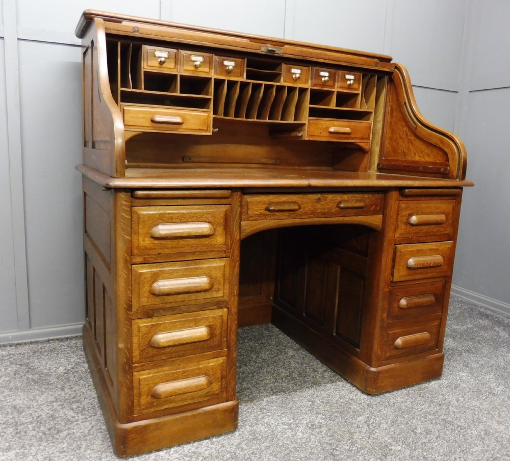EDWARDIAN OAK ROLL TOP DESK View II
