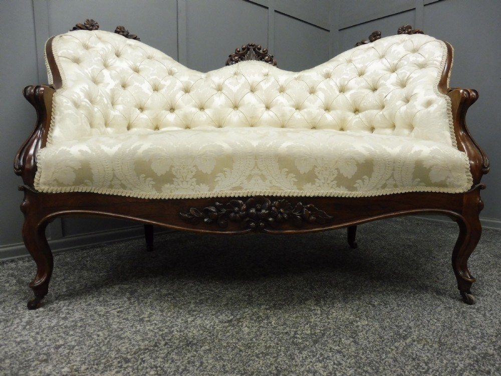 SMALL VICTORIAN ROSEWOOD SHOWFRAME SOFA   View III