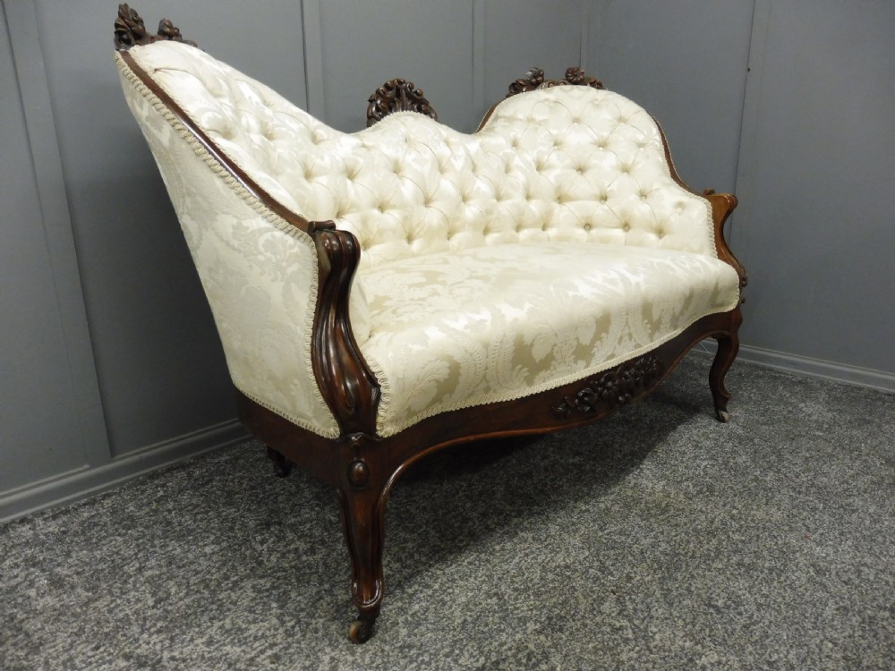 SMALL VICTORIAN ROSEWOOD SHOWFRAME SOFA   View V