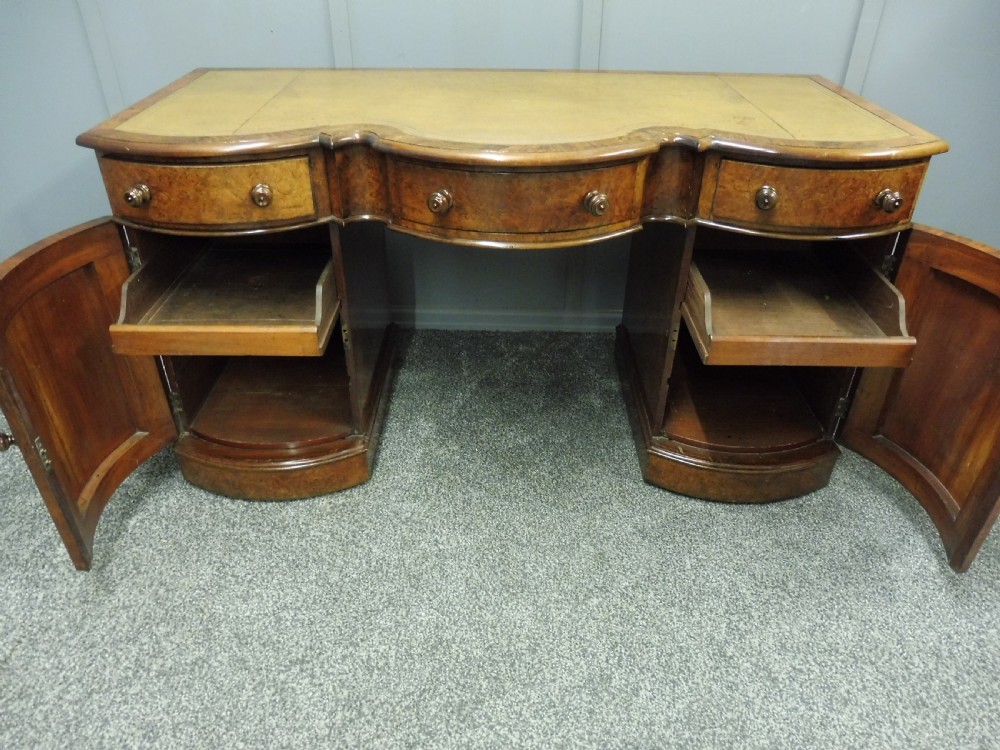 VICTORIAN BURR WALNUT SERPENTINE FRONTED PEDESTAL DESK View XII