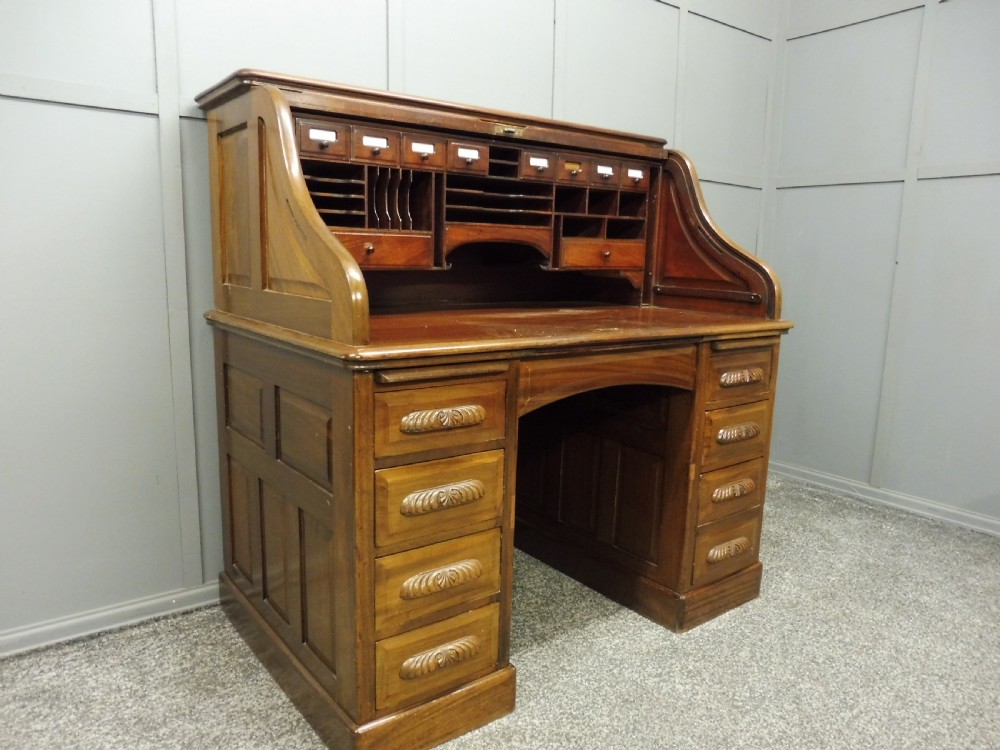 EDWARDIAN MAHOGANY ROLL TOP DESK View II