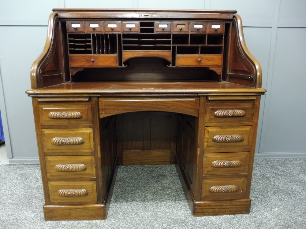 EDWARDIAN MAHOGANY ROLL TOP DESK View III
