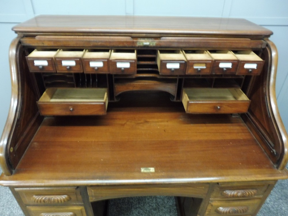 EDWARDIAN MAHOGANY ROLL TOP DESK View XII