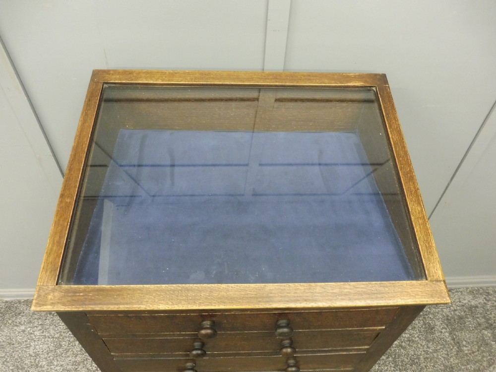 GLASS TOPPED OAK COLLECTORS CABINET View III