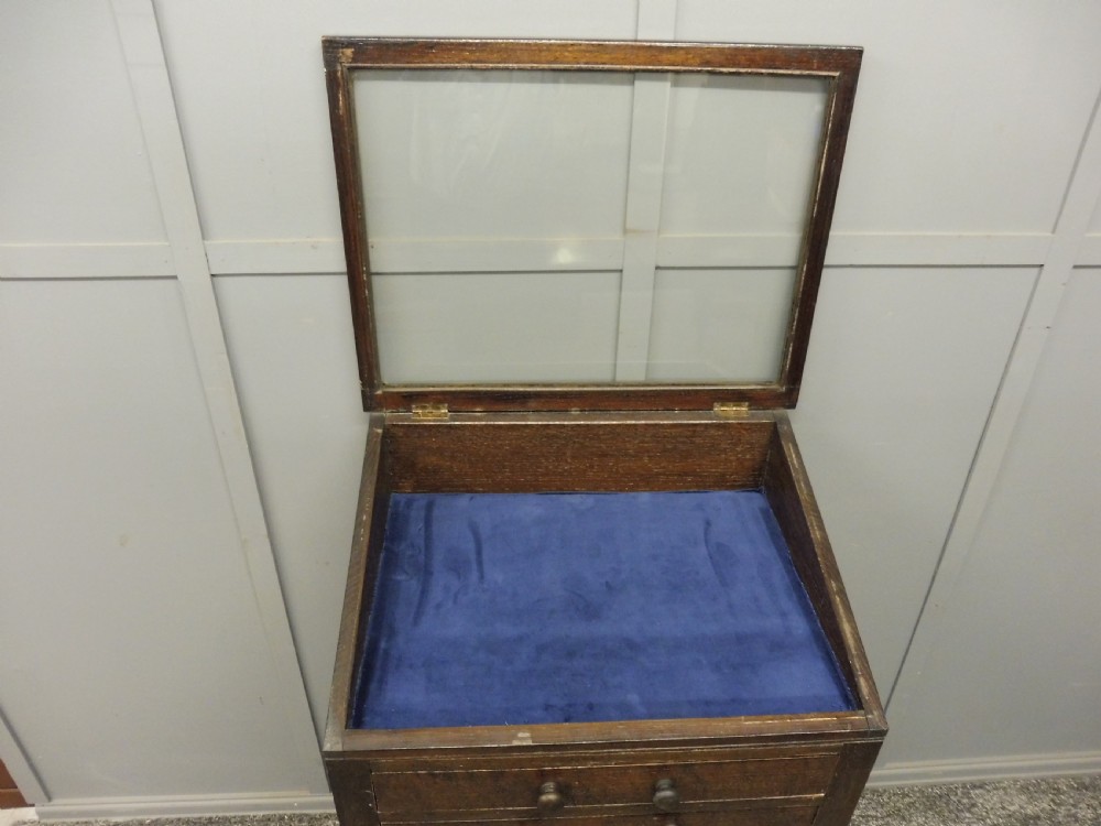 GLASS TOPPED OAK COLLECTORS CABINET View IV