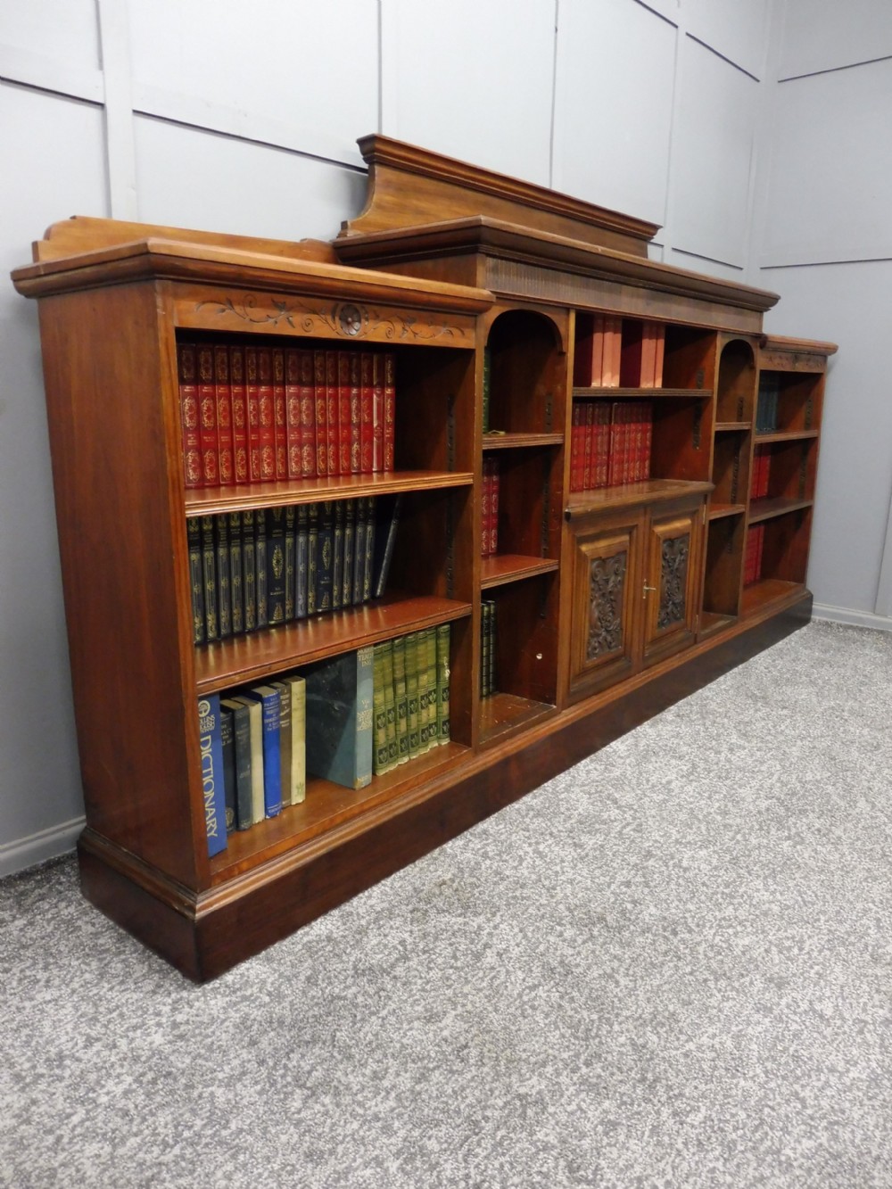 IMPRESSIVE VICTORIAN PERIOD WALNUT OPEN BOOKCASE View XI