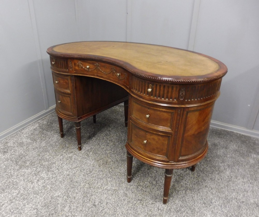 EDWARDIAN MAHOGANY KIDNEY SHAPED DESK View XII