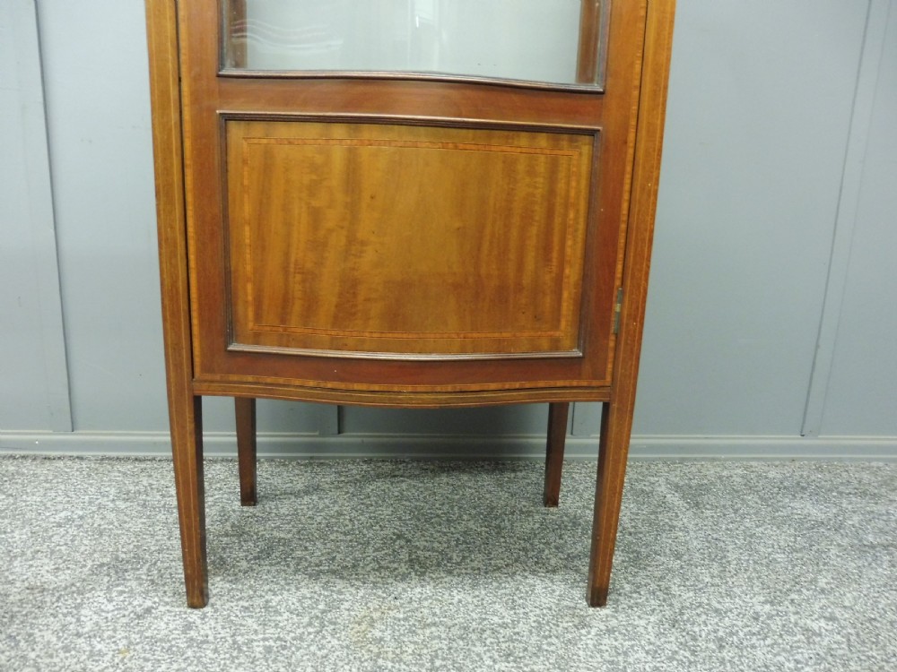 TALL SLIM SERPENTINE FRONTED EDWARDIAN INLAID DISPLAY CABINET CIRCA 1900-1910 View XIV
