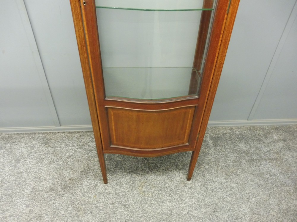TALL SLIM SERPENTINE FRONTED EDWARDIAN INLAID DISPLAY CABINET CIRCA 1900-1910 View VI