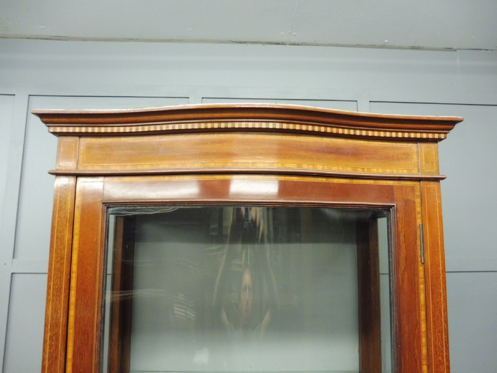 TALL SLIM SERPENTINE FRONTED EDWARDIAN INLAID DISPLAY CABINET CIRCA 1900-1910 View VII