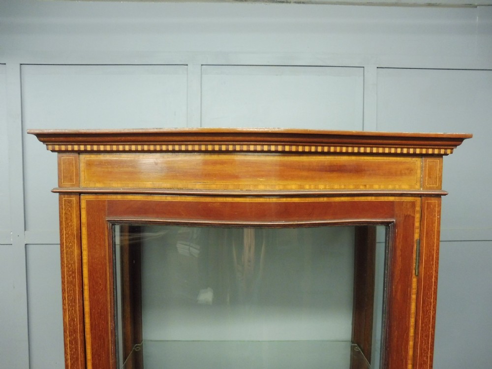 TALL SLIM SERPENTINE FRONTED EDWARDIAN INLAID DISPLAY CABINET CIRCA 1900-1910 View VIII