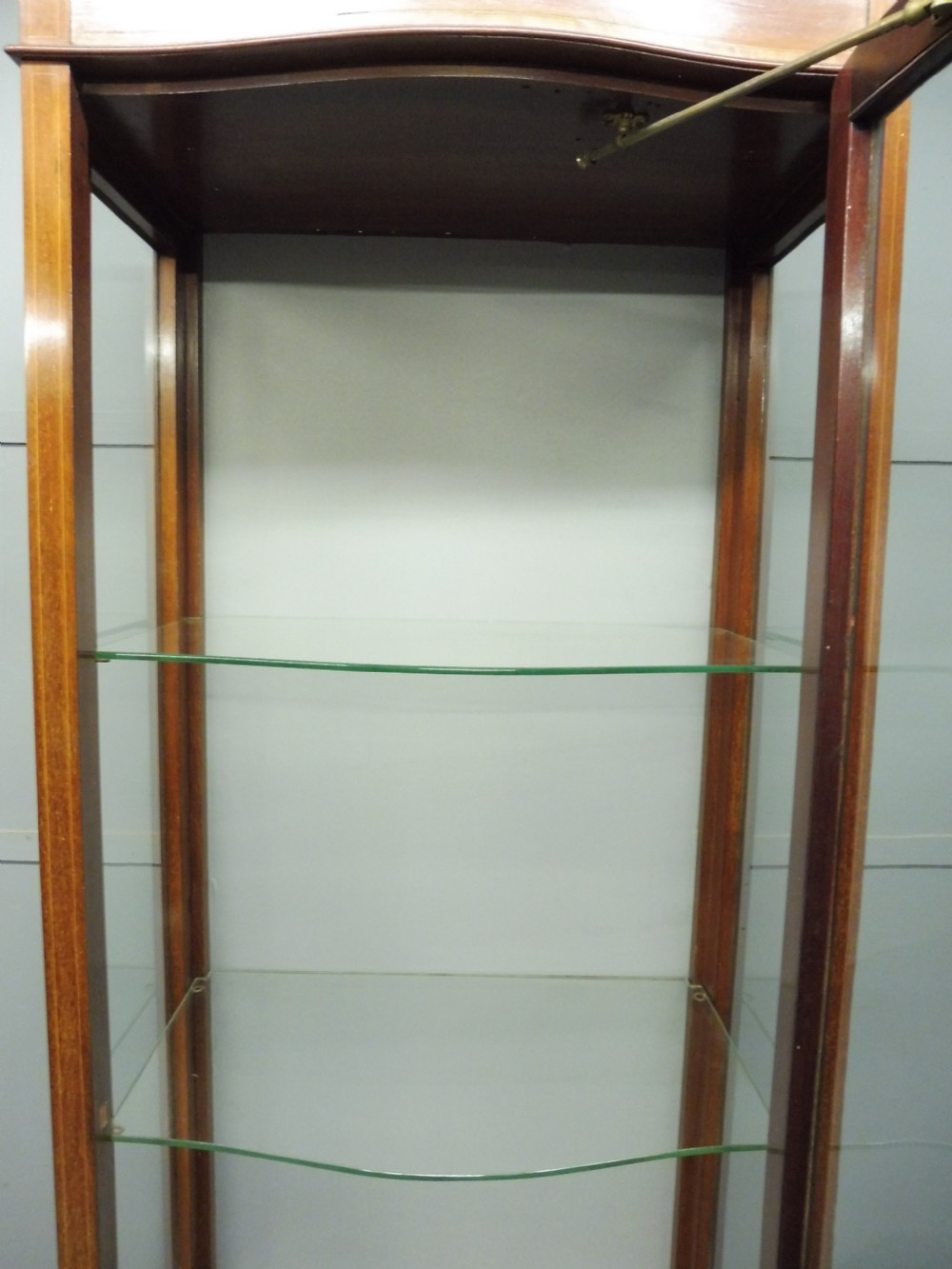 TALL SLIM SERPENTINE FRONTED EDWARDIAN INLAID DISPLAY CABINET CIRCA 1900-1910 View X