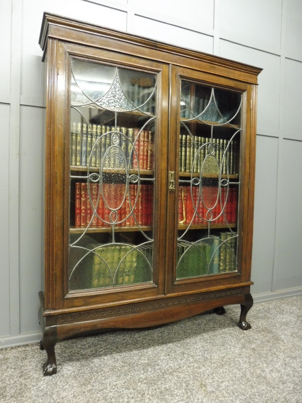 OAK BOOKCASE WITH ART DECO GLASS DOORS CIRCA 1920