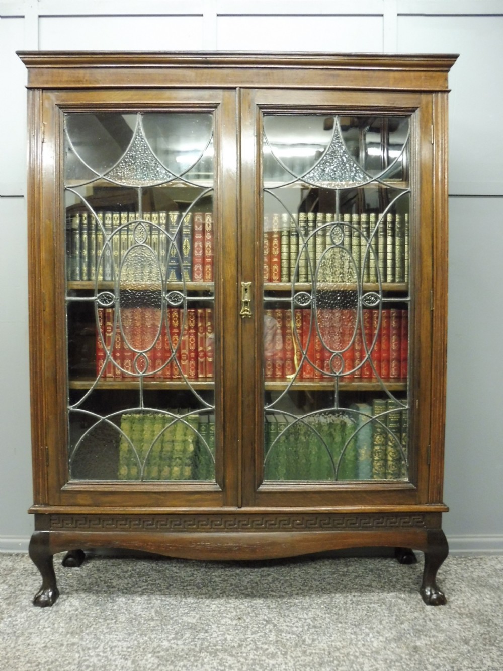 OAK BOOKCASE WITH ART DECO GLASS DOORS CIRCA 1920 View II