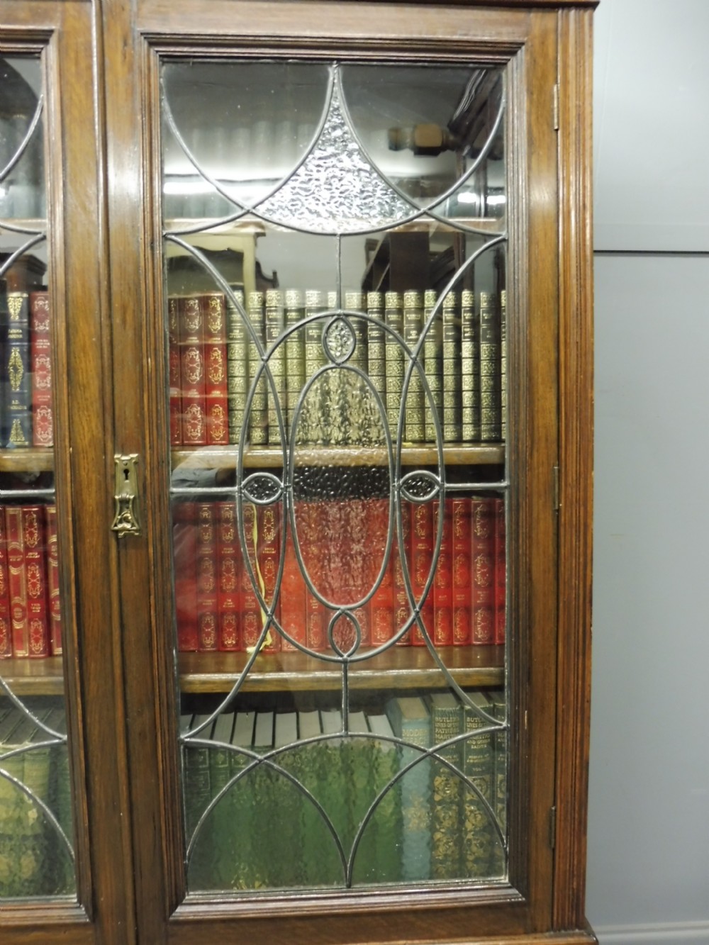 OAK BOOKCASE WITH ART DECO GLASS DOORS CIRCA 1920 View IV