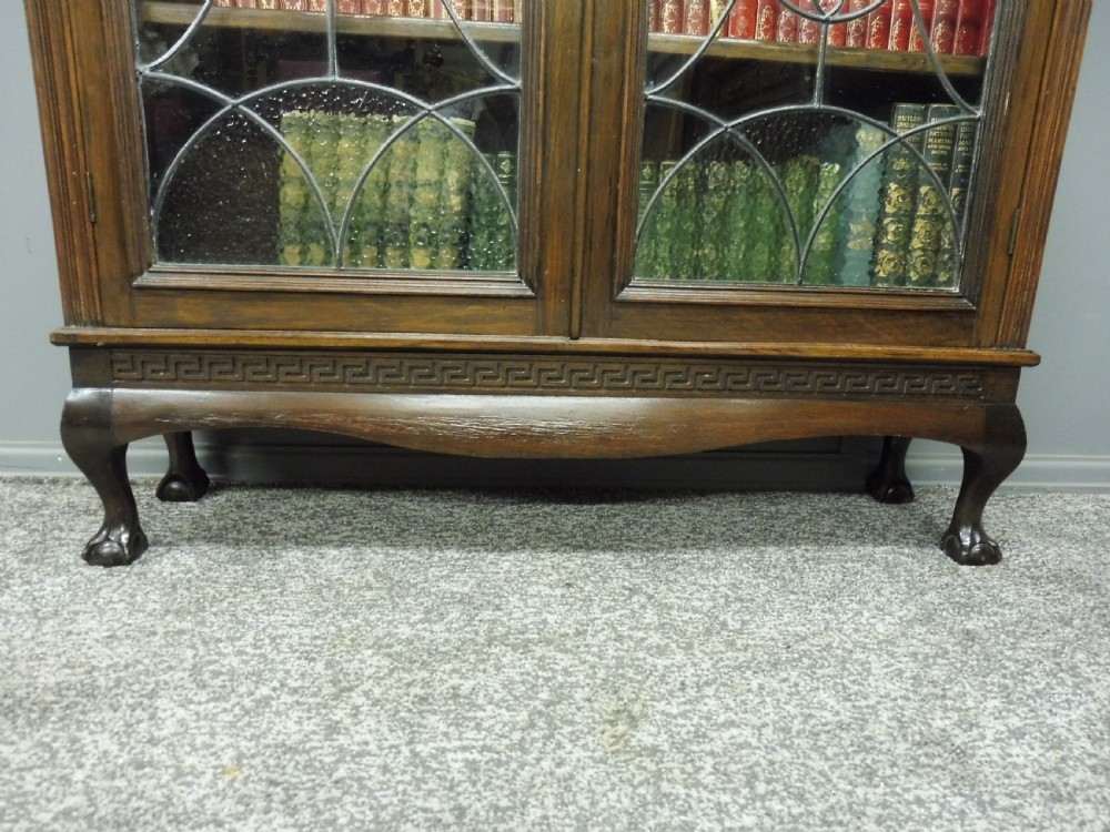 OAK BOOKCASE WITH ART DECO GLASS DOORS CIRCA 1920 View IX