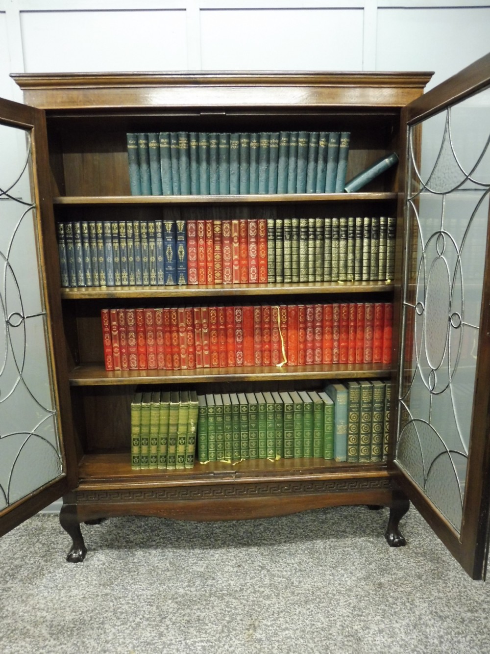 OAK BOOKCASE WITH ART DECO GLASS DOORS CIRCA 1920 View X