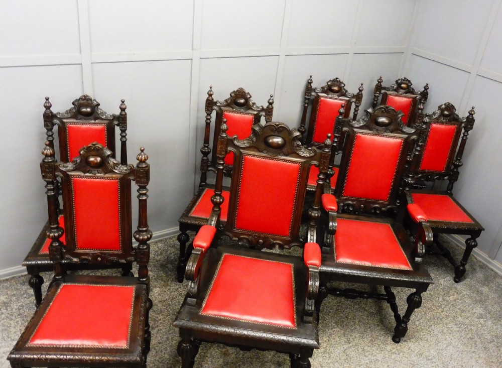 SET OF 8 VICTORIAN OAK DINING CHAIRS