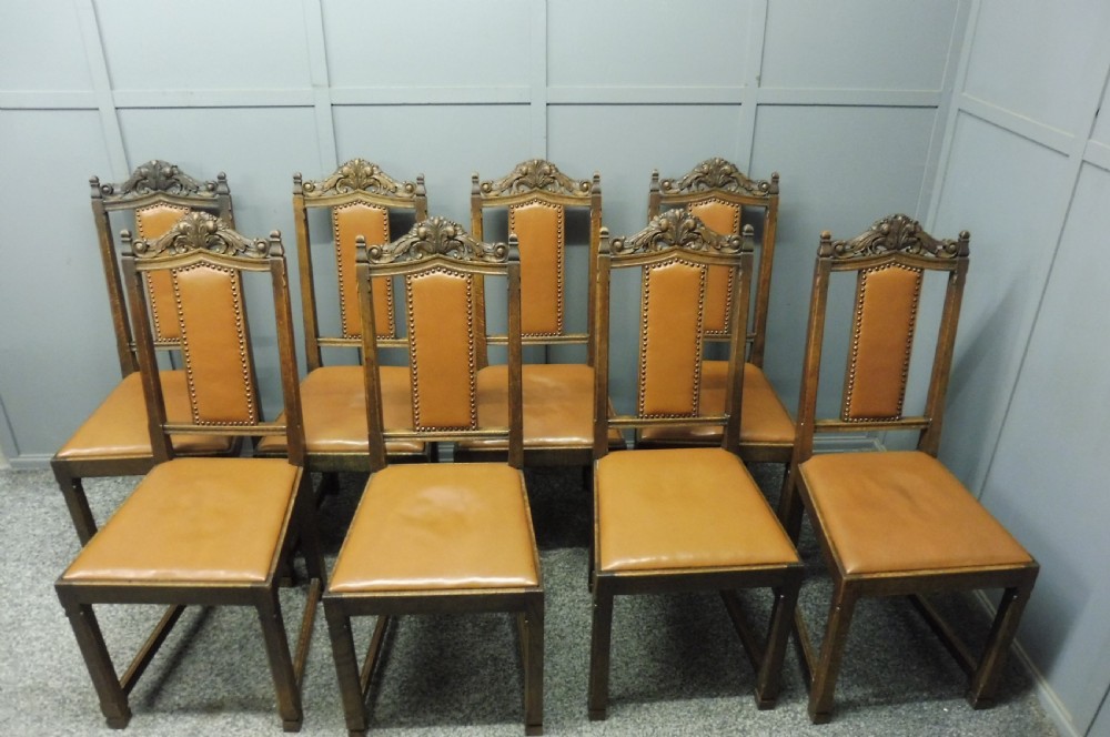 SET OF 8 OAK ARTS AND CRAFTS DINING CHAIRS