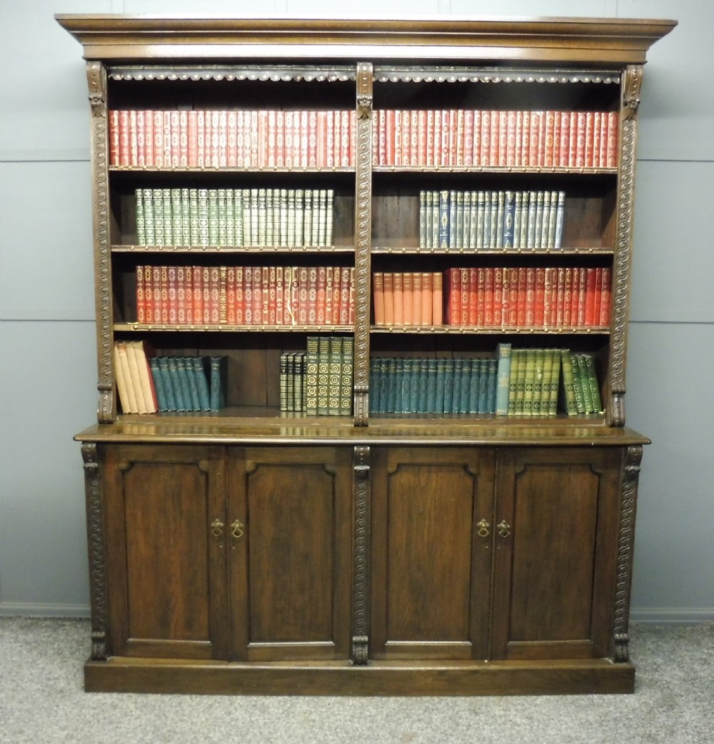 LARGE VICTORIAN OAK COUNTRY HOUSE BOOKCASE View II