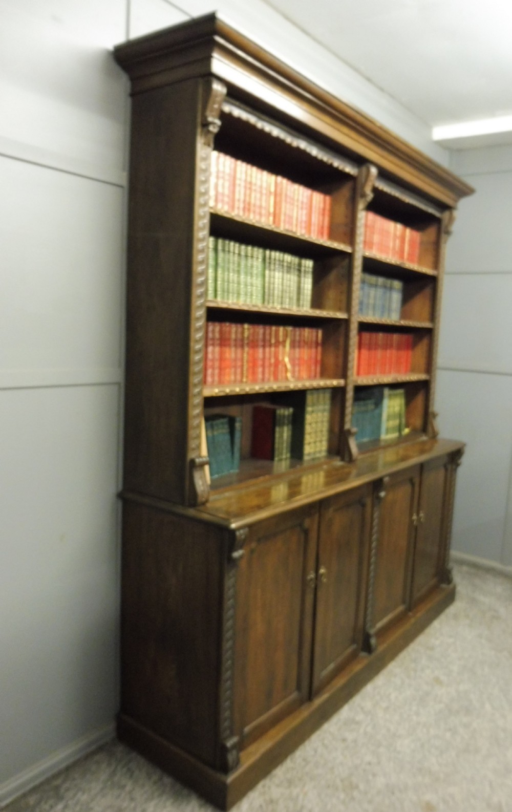 LARGE VICTORIAN OAK COUNTRY HOUSE BOOKCASE View III