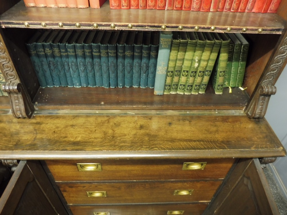 LARGE VICTORIAN OAK COUNTRY HOUSE BOOKCASE View X