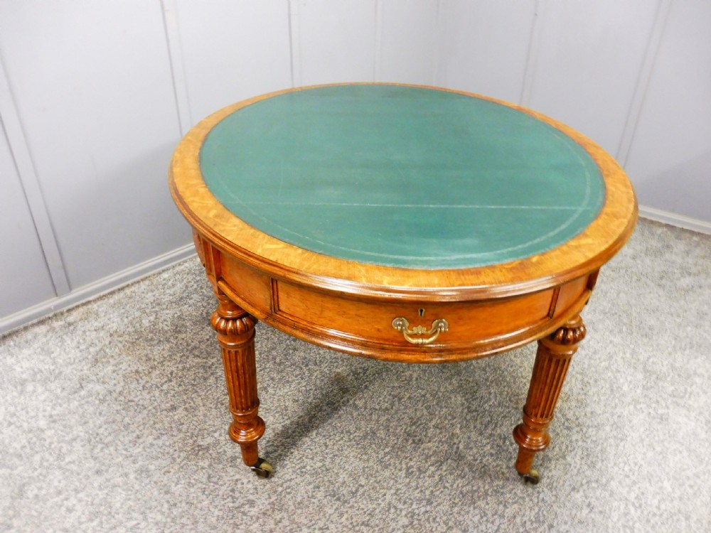 MID 19TH CENTURY OVAL OAK LIBRARY WRITING TABLE View XIII