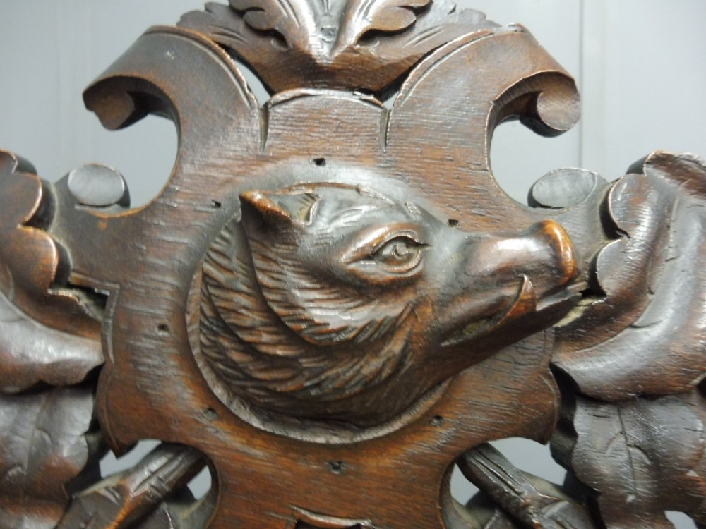 CARVED OAK 19TH CENTURY ARMCHAIR WITH DOGS HEAD ARMS View XIII