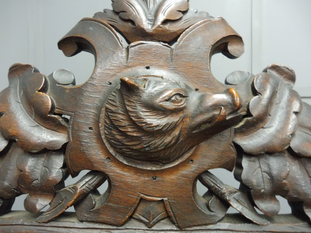 CARVED OAK 19TH CENTURY ARMCHAIR WITH DOGS HEAD ARMS View XIV