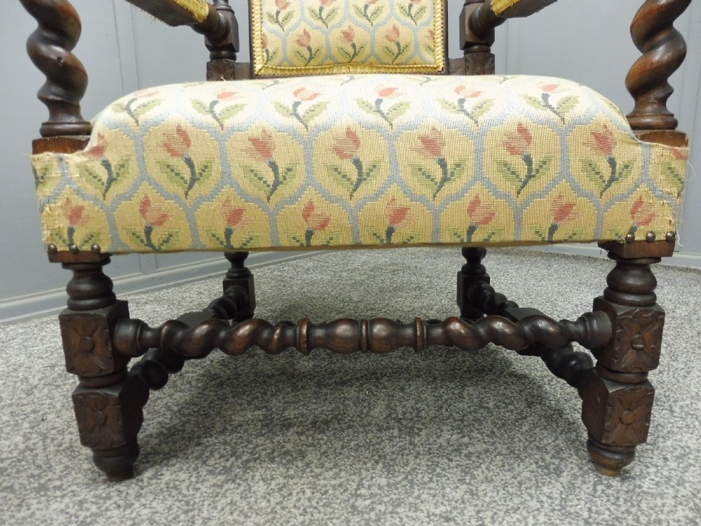 CARVED OAK 19TH CENTURY ARMCHAIR WITH DOGS HEAD ARMS View XVIII