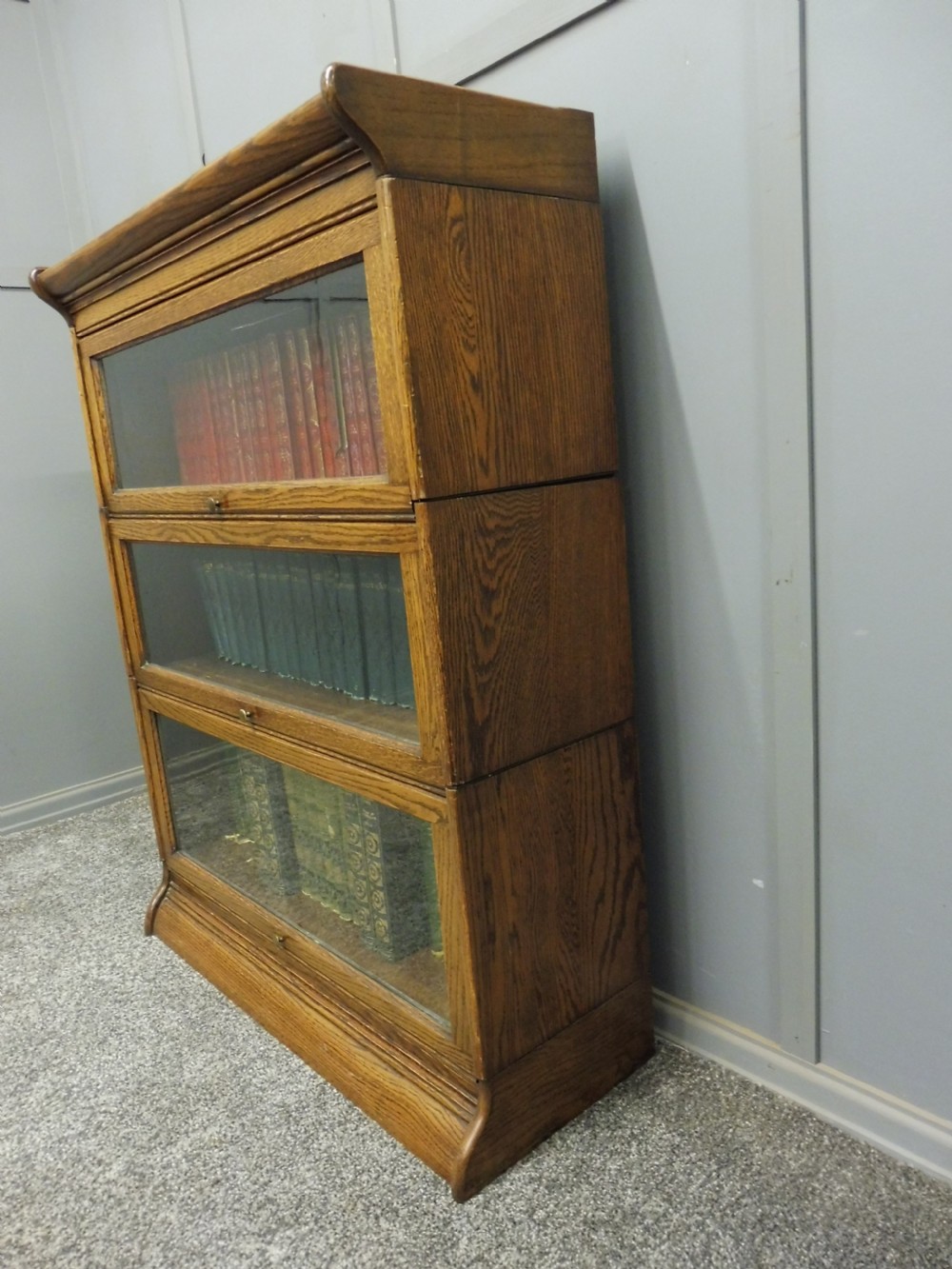 3 HIGH GOLDEN OAK LAWYERS BOOKCASE View II