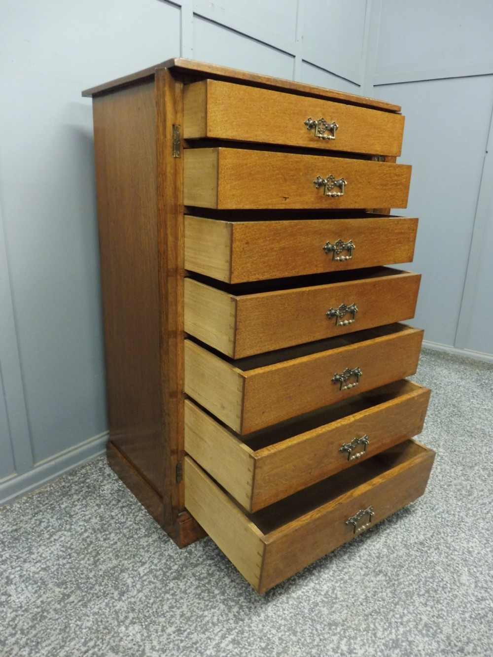 EDWARDIAN OAK WELLINGTON COLLECTORS CHEST View II