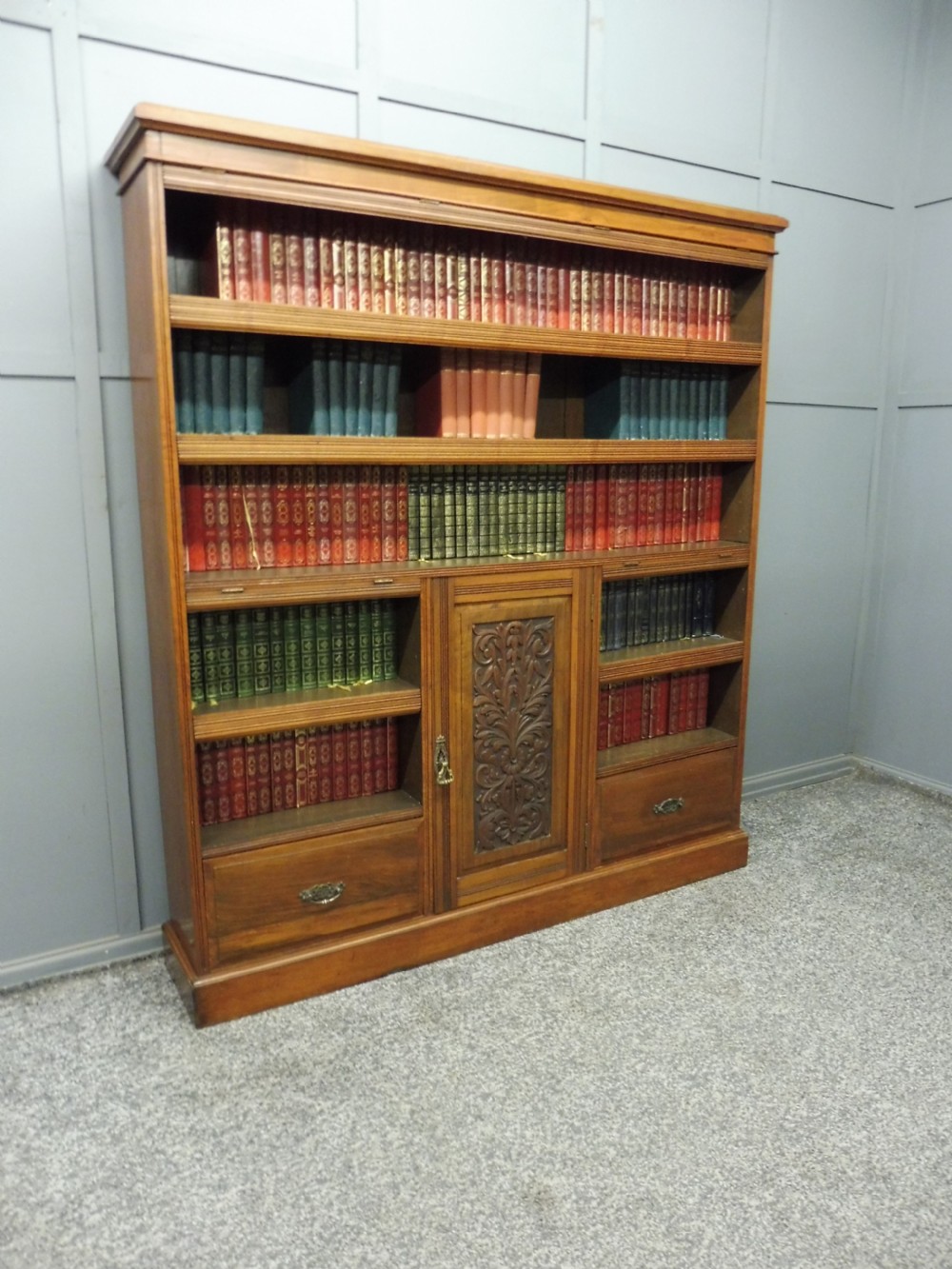 LARGE VICTORIAN WALNUT BOOKCASE View X