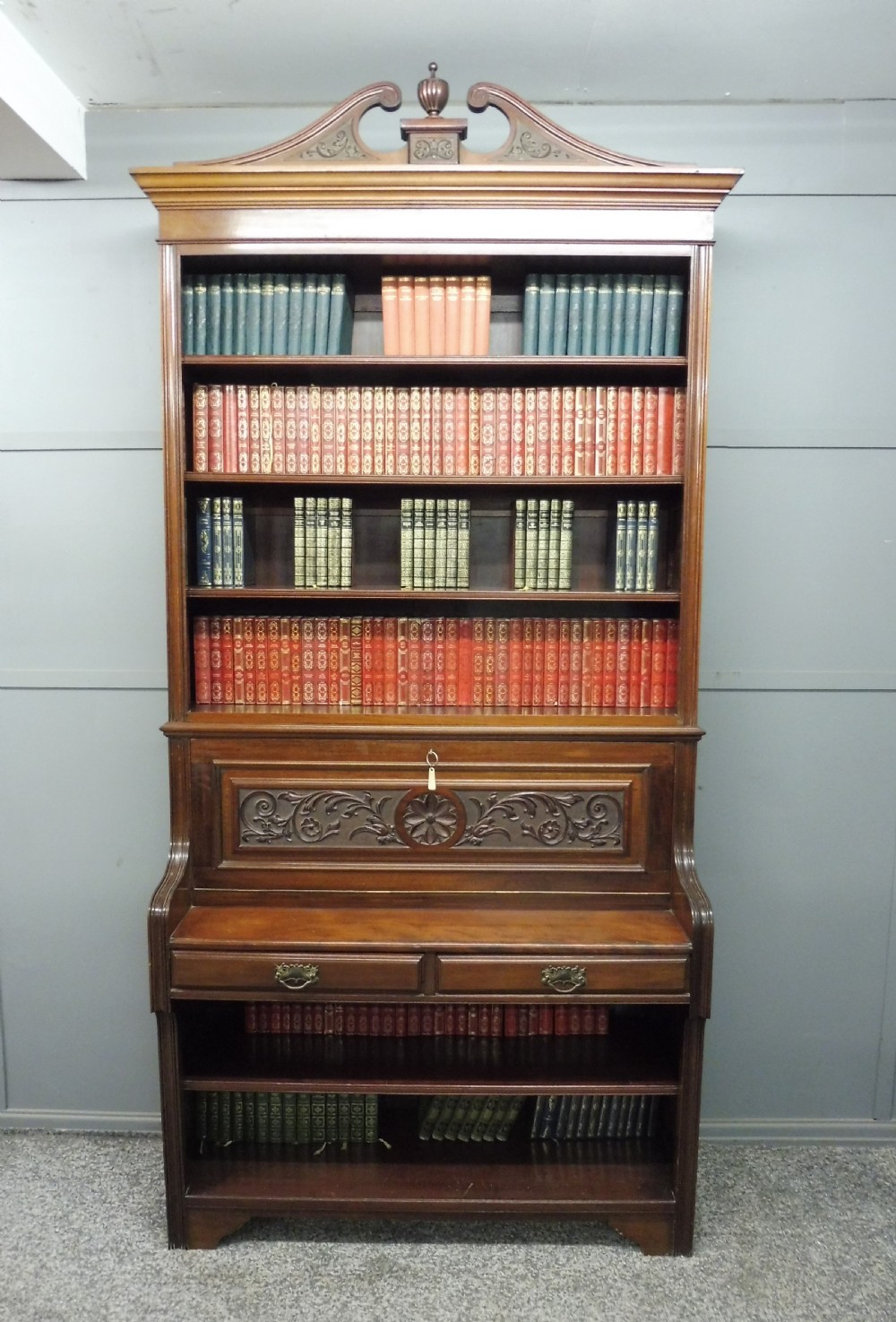 TALL VICTORIAN SECRETAIRE  OPEN BOOKCASE View II