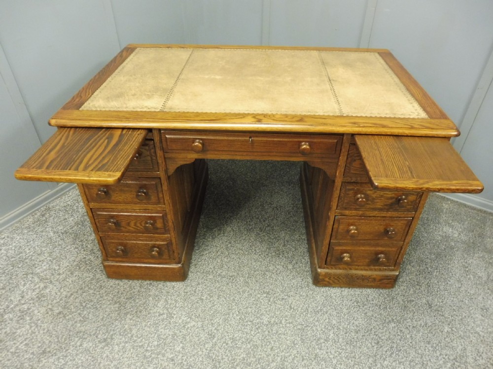 OAK LEATHER TOPPED DESK View XI