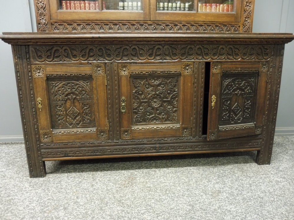 LARGE VICTORIAN CARVED OAK BOOKCASE View III