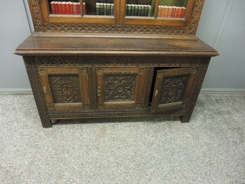 LARGE VICTORIAN CARVED OAK BOOKCASE View VIII