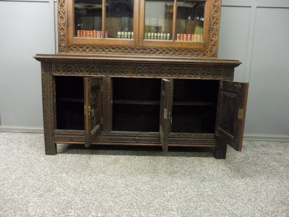 LARGE VICTORIAN CARVED OAK BOOKCASE View X