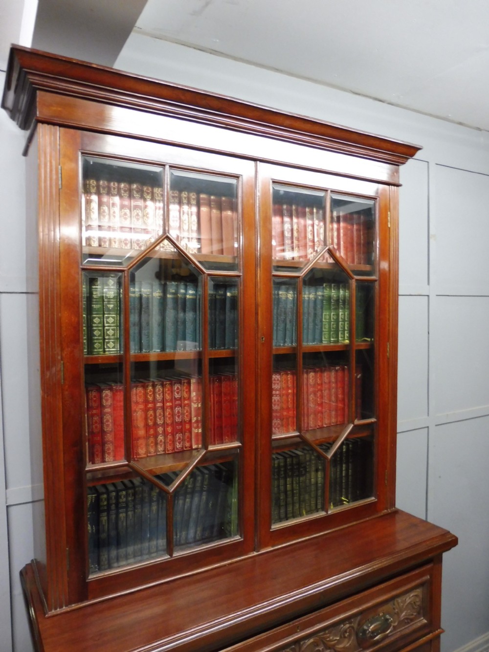 VICTORIAN MAHOGANY SECRETAIRE BOOKCASE  View XI