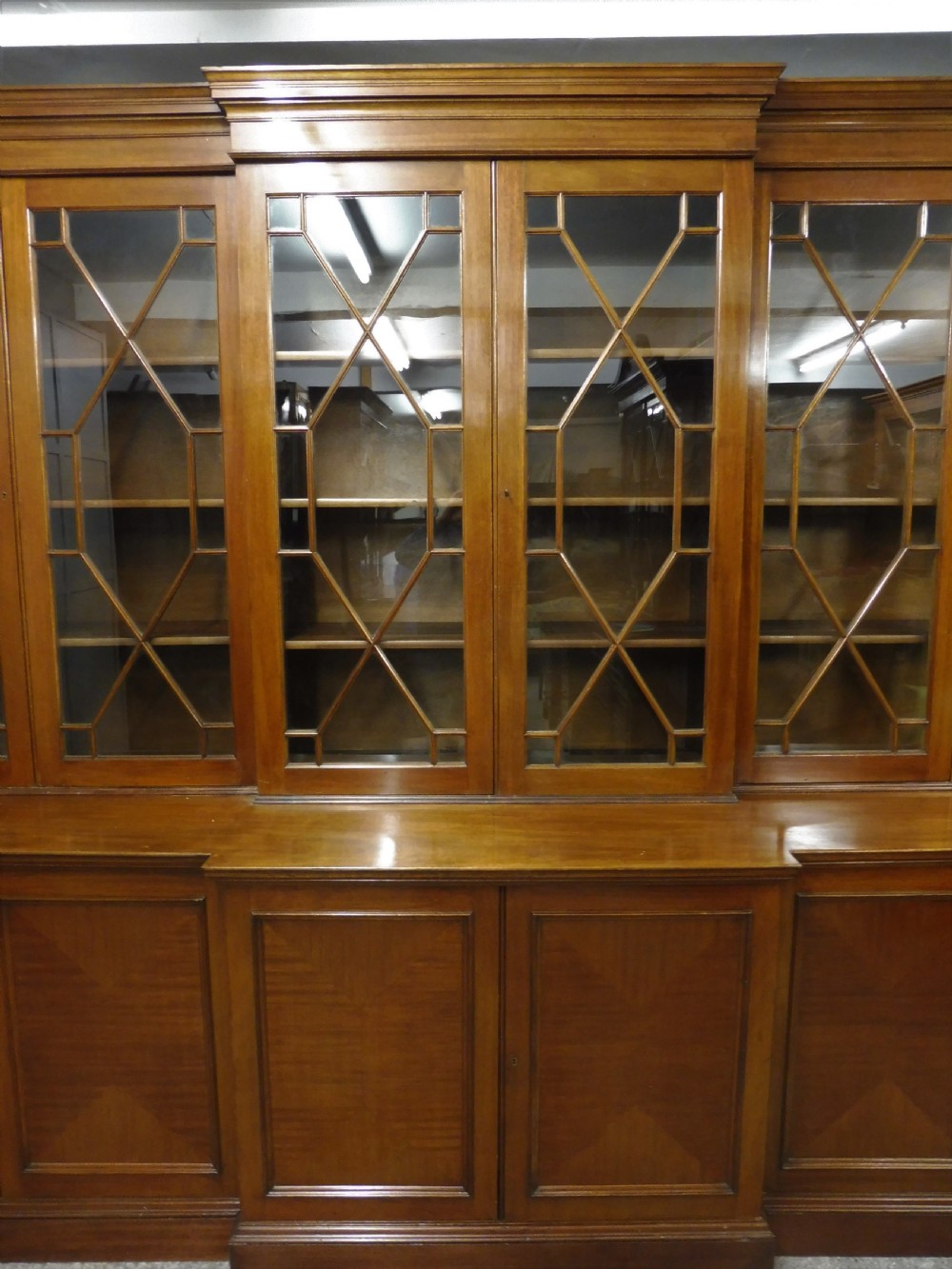 VERY LARGE MAHOGANY GEORGIAN STYLE UNIVERSITY BOOKCASE  View V
