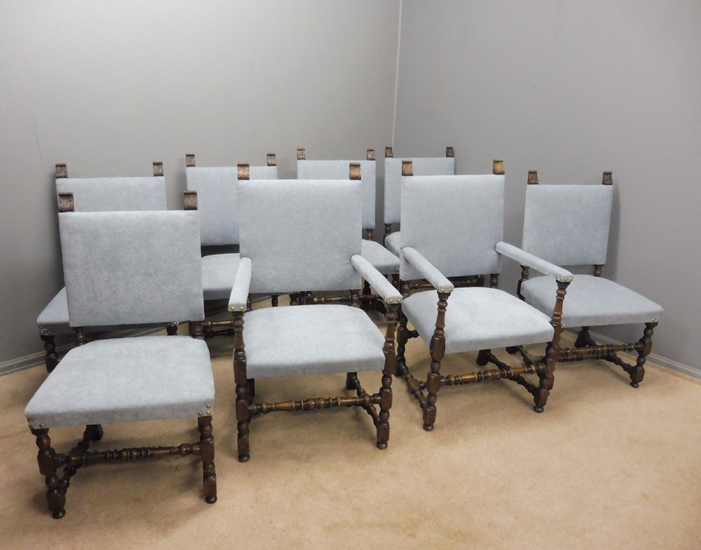 SET OF 8 SUBSTANTIAL OAK DINING CHAIRS