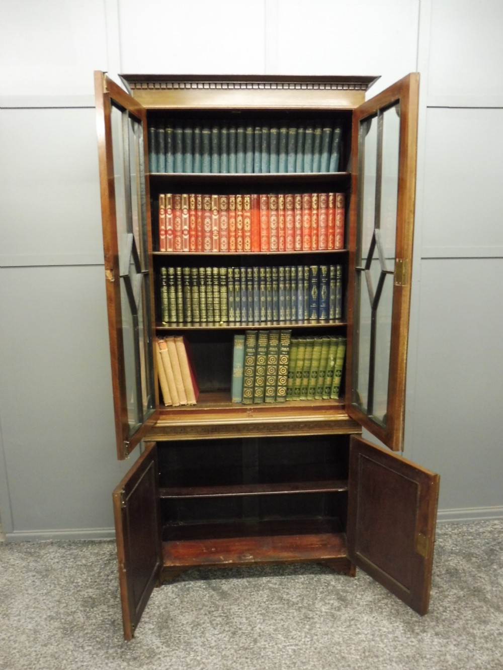 EDWARDIAN WALNUT CABINET BOOKCASE  View V