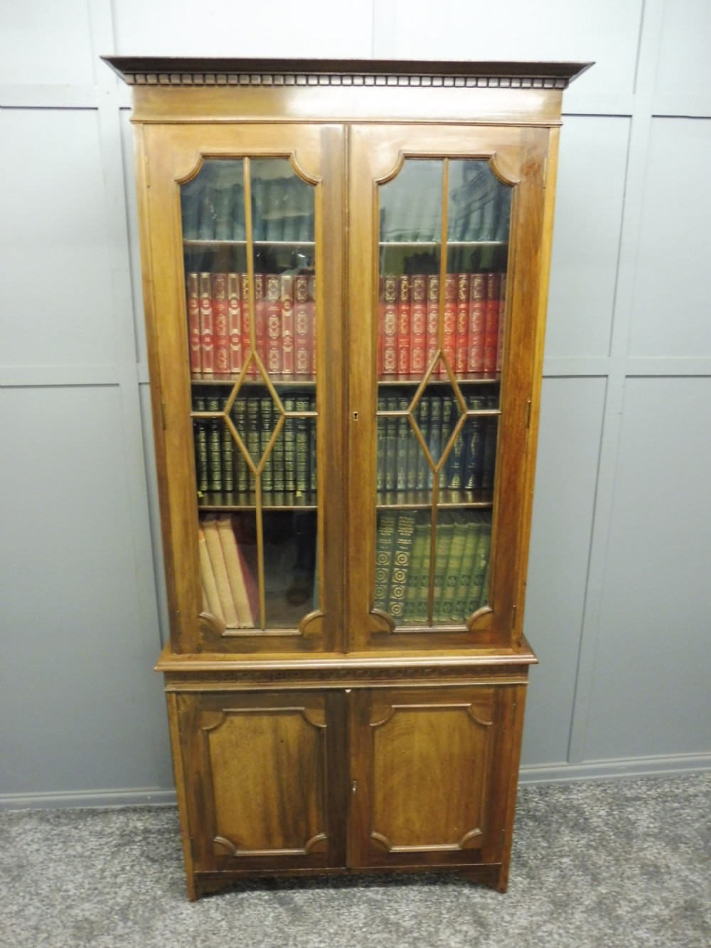 EDWARDIAN WALNUT CABINET BOOKCASE  View X