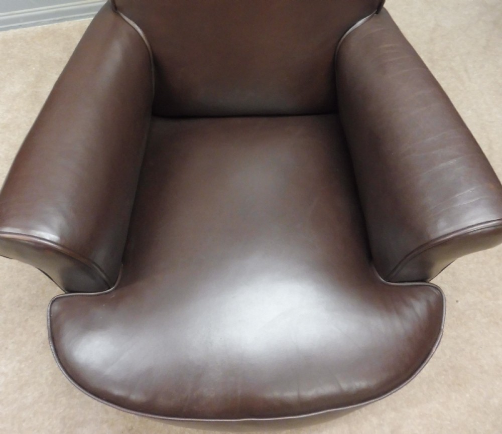 GOOD PAIR OF ANTIQUE LEATHER ARMCHAIRS View XII